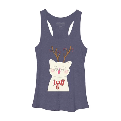 Women's Design By Humans Christmas Cat By Rasheb Racerback Tank Top - Image 4