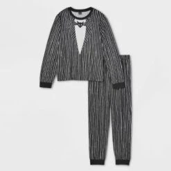 Adult The Nightmare Before Christmas Jack Halloween Matching Family Pajama Set + Mask - Black