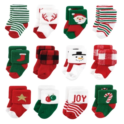 Hudson Baby Infant Boys Cotton Rich Newborn And Terry Socks, 12 Days Of Christmas Santa - Image 9