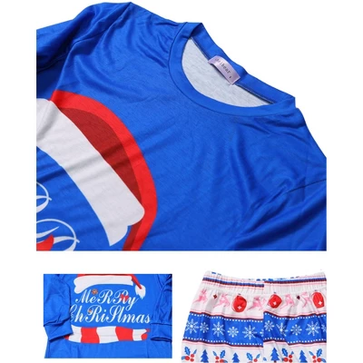 Cheibear Christmas Cute Letters Print Long Sleeve Tee With Pants Loungewear Family Pajama Sets Blue - Image 3
