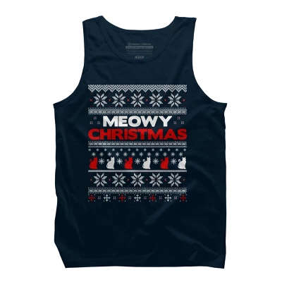 Men's Design By Humans Meowy Christmas Funny Xmas Gift Shirt By Thebluebabi Tank Top - Image 5