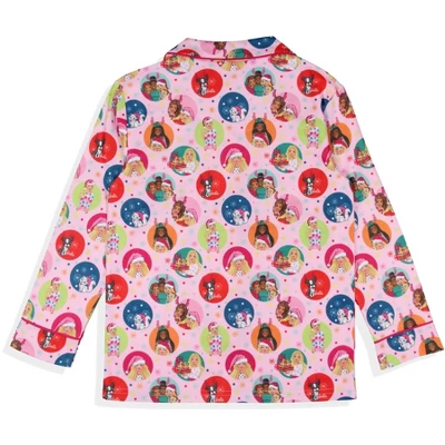 Barbie Girls' Christmas Characters FALALALA Santa Snowflake Sleep Pajama Set Pink - Image 3