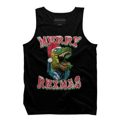 Men's Design By Humans Merry RexMas T Rex Christmas Dinosaur By MudgeStudios Tank Top - Image 4