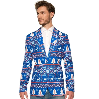 Suitmeister Men's Christmas Blazer - Christmas Blue Nordic Jacket - Blue - Image 4