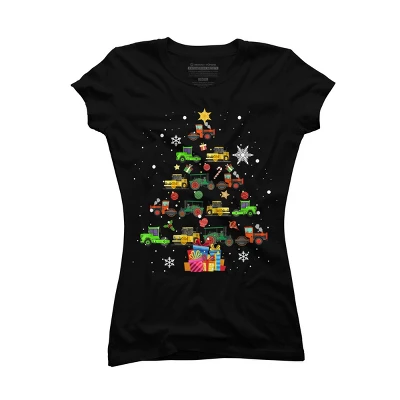 Junior's Design By Humans Christmas Tractor Tree Gift Farmer Shirts Funny Tractor Xmas By VitMon T-Shirt - Image 3