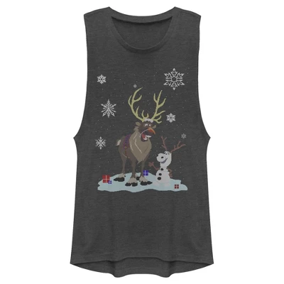 Junior's Frozen Christmas Sweater Friends Festival Muscle Tee - Image 2