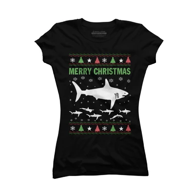 Junior's Design By Humans Shark Christmas By Sophialada T-Shirt - Image 3