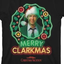 National Lampoon's Christmas Vacation "Merry Clarkmas" Neon Wreath Black Graphic Tee Toddler Boy To Youth Boy
