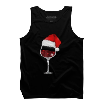 Men's Design By Humans Wine Glass Xmas Tee Christmas Wine Lovers Santa Hat Gift T-Shirt By NekoShop Tank Top - Image 4
