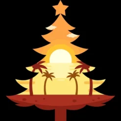 Junior's Design By Humans Christmas In July Tree Sunset By Destiny29 T-Shirt