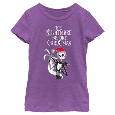 Girl's The Nightmare Before Christmas Jack Skellington Santa Hat Logo T-Shirt - Image 3