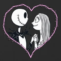 Girl's The Nightmare Before Christmas Jack And Sally Couple Heart Stitch T-Shirt