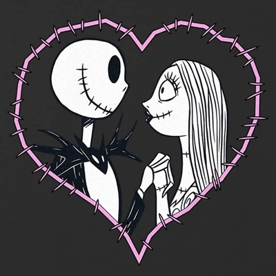 Girl's The Nightmare Before Christmas Jack And Sally Couple Heart Stitch T-Shirt
