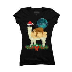 Junior's Design By Humans Llama With Glasses Sleeping Sloth Christmas Santa By TeeShirtMadness T-Shirt -Opposuits Store GUEST 644094a9 9d19 44f1 b158 6f7ba55f74cd
