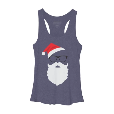 Women's Design By Humans Hipster Santa Face With Hat Beard & Glasses Christmas By TronicTees Racerback Tank Top - Image 4