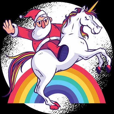 Women's Design By Humans Christmas Cartoon Santa Riding A Unicorn By Rasok Racerback Tank Top