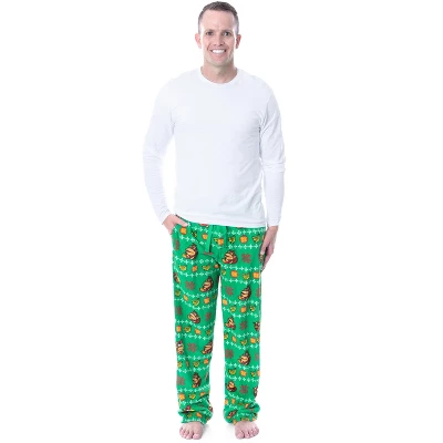 Nintendo Men's Donkey Kong And Diddy Kong Christmas Fair Isle Plush Pajama Pants