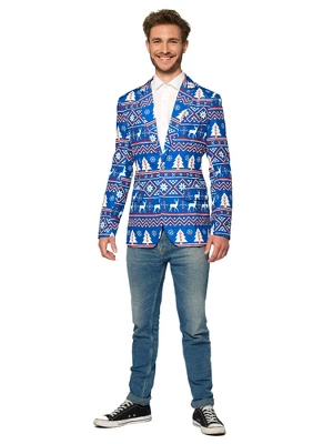 Suitmeister Men's Christmas Blazer - Christmas Blue Nordic Jacket - Blue - Image 2