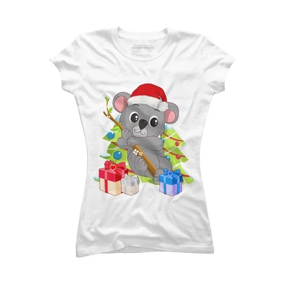 Junior's Design By Humans Santa Climbing Koala Bear Christmas T-Shirt By Thebeardstudio T-Shirt - Image 4