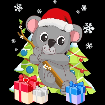 Junior's Design By Humans Santa Climbing Koala Bear Christmas T-Shirt By Thebeardstudio T-Shirt
