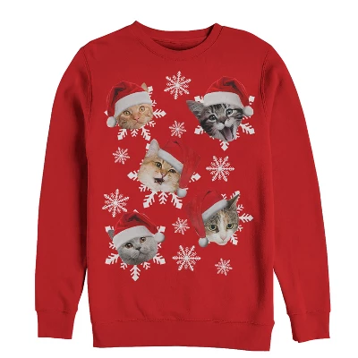 Men's Lost Gods Ugly Christmas Cat Snowflakes Sweatshirt - Image 6