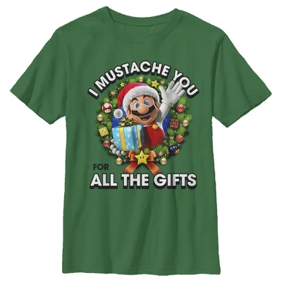 Boy's Nintendo Christmas Super Mario Mustache T-Shirt - Image 2