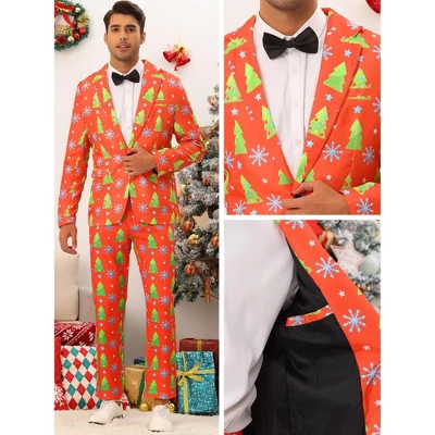 Lars Amadeus Men's Notch Lapel Christmas Costumes Printed Blazer - Image 3
