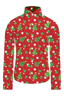 Suitmeister Boys Christmas Shirt - Christmas Trees Stars Red - Image 3