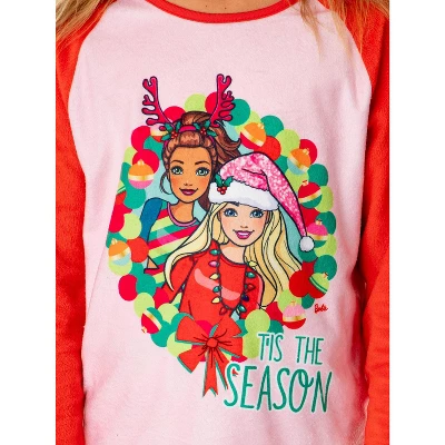 Barbie Girls' Christmas Santa Characters Tis The Season Sleep Pajama Set Pink - Image 2