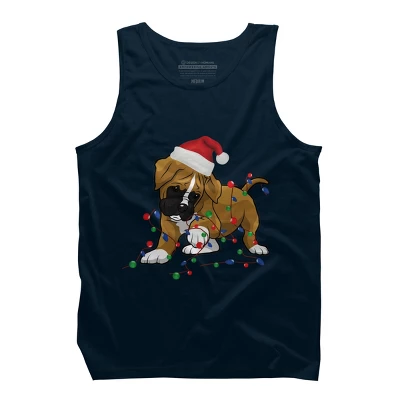 Men's Design By Humans Saint Bernard Dog Christmas Light Costume Hat Santa Fairy Lights By Rondes Tank Top - Image 5