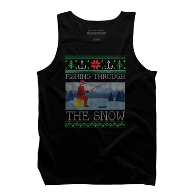 Men's Design By Humans Christmas Ice Fishing Through Snow Fishing Ugly Christmas Sweate By Pahari Tank Top - Image 4