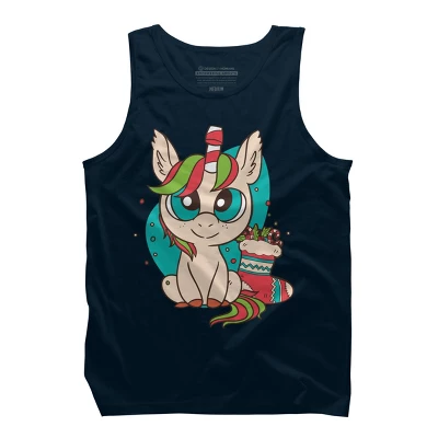 Men's Design By Humans Christmas Candy Cane Unicorn With Stocking By Rasok Tank Top - Image 4