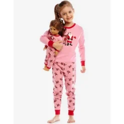 Leveret Girl And Doll Matching Cotton Christmas Pajamas