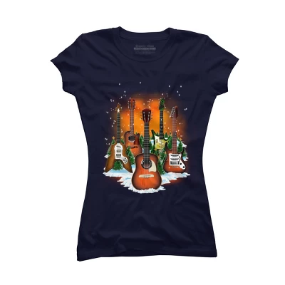 Junior's Design By Humans Christmas Guitars By Cashfish T-Shirt - Image 4