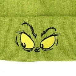 The Grinch Face Green Embroidered Cuffed Knitted Beanie For Christmas