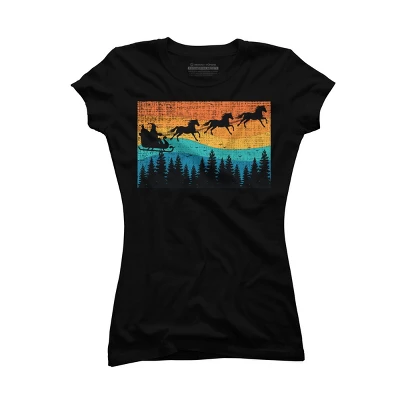 Junior's Design By Humans Retro Christmas Horse Riding Santa Vintage 70s 80s Xmas By Pahari T-Shirt - Image 3