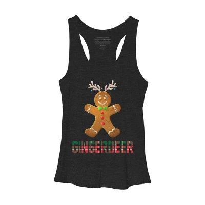 Women's Design By Humans Gingerbread Reindeer Matching Family Group Christmas Pajama By Forever9 Racerback Tank Top - Image 3