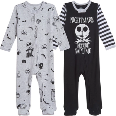 Disney Nightmare Before Christmas Jack Skellington Baby 2 Pack Zip Up Sleep N' Play Coveralls Newborn To Infant - Image 12
