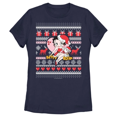 Women's Betty Boop Christmas Ugly Sweater Print T-Shirt - Image 3