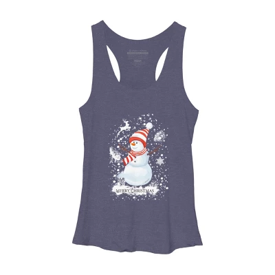 Women's Design By Humans Christmas Snowman By Werant Racerback Tank Top - Image 4