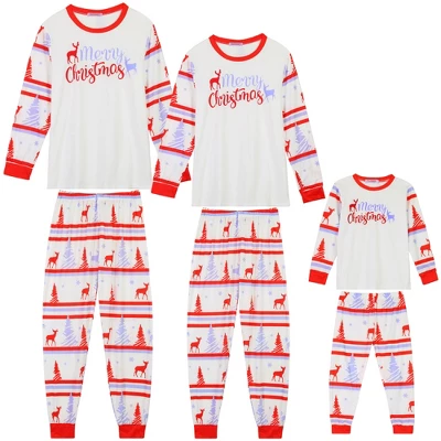 Cheibear Christmas Sleepwear Long Sleeve Tee With Pants Lounge Holiday Family Pajama Sets Red-White - Image 4