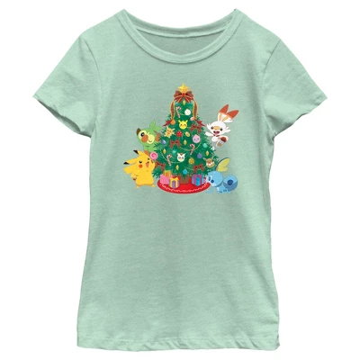 Girl's Pokemon Christmas Tree Friends T-Shirt - Image 3
