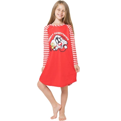 Looney Tunes Girls Christmas Pajamas Tweety Bird Sylvester Cat Pajama Nightgown - Image 3