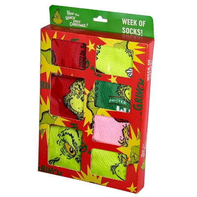 Dr Seuss Kids How The Grinch Stole Christmas Week Of Socks Mix And Match 7 Pairs Multicoloured