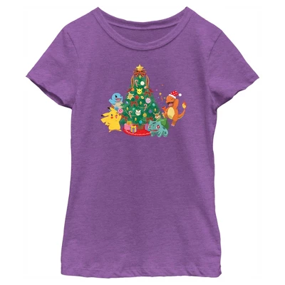 Girl's Pokemon Christmas Tree Characters T-Shirt - Image 3