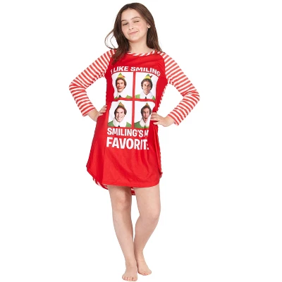 Elf The Movie Will Farrell Santa Holiday Christmas Fleece Raglan Nightgown Sleepshirt Pajama, Red, 10/12 Red - Image 2
