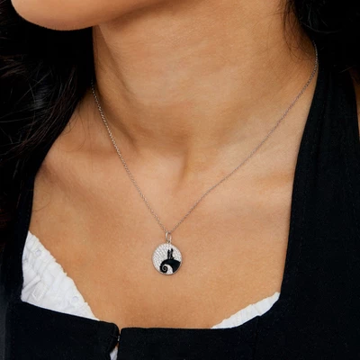 Disney The Nightmare Before Christmas Womens Sterling Silver And Cubic Zirconia Jack And Sally Moon Necklace, 18''