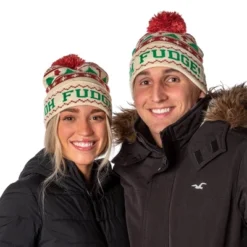 A Christmas Story Oh Fudge Leg Lamp Tree Far Isle Design Cuffed Adult Pom Beanie Multicoloured