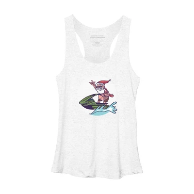 Women's Design By Humans Christmas Cartoon Santa Riding A Jet Ski By Rasok Racerback Tank Top - Image 4