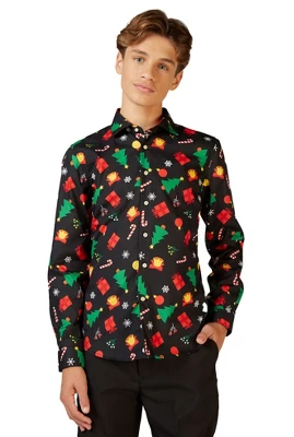 OppoSuits Teen Boys Christmas Shirt - Christmas Icons Black - Image 5